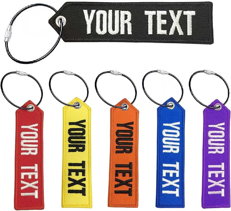Custom embroidered luggage-tag keychain